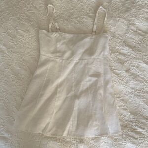Dissh White Linen-Look Spaghetti Strap Mini Dress